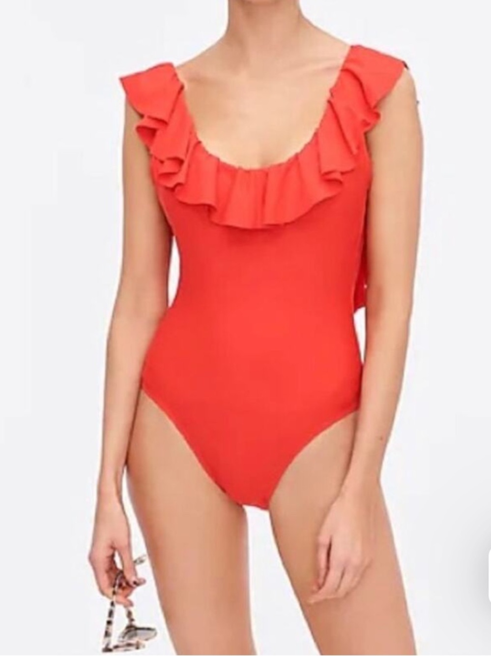 J. Crew Ruffle Scoopback Swimsuit Size 2 One Piece Red EUC - Picture 2 of 13